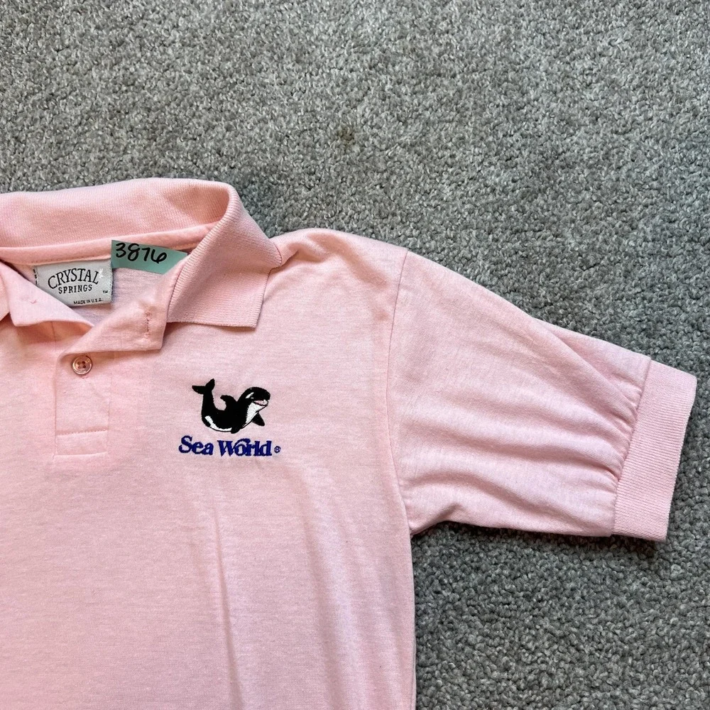Vintage SeaWorld Polo Shirt Youth Large‎ Orca Whale Crystal Springs USA 90s